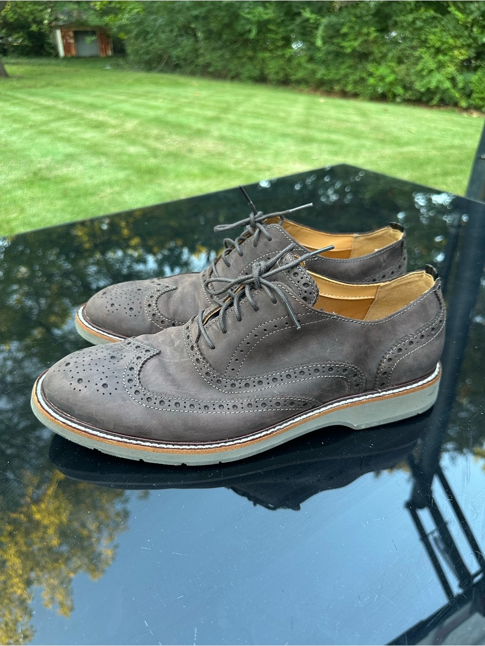 Cole Haan Gray Suede Wingtip Brogue Derby Shoes